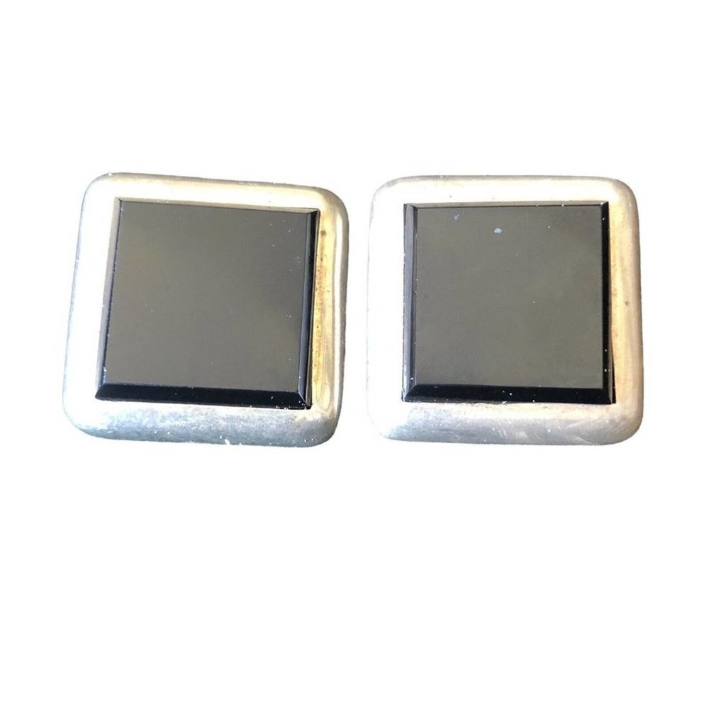 Vintage Taxco Mexico Marked Large Black Onyx 925 Sterling Silver Square Earrings
